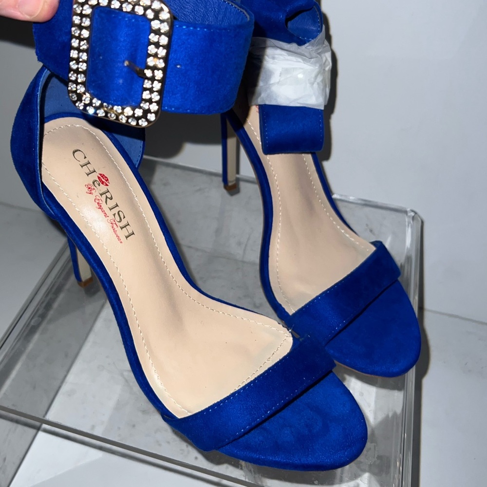 NIB.  Blue suede ankle cuff with rhinestone buckle